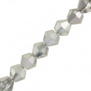Faceted glass bicone beads 6mm Tranparent half plated silver